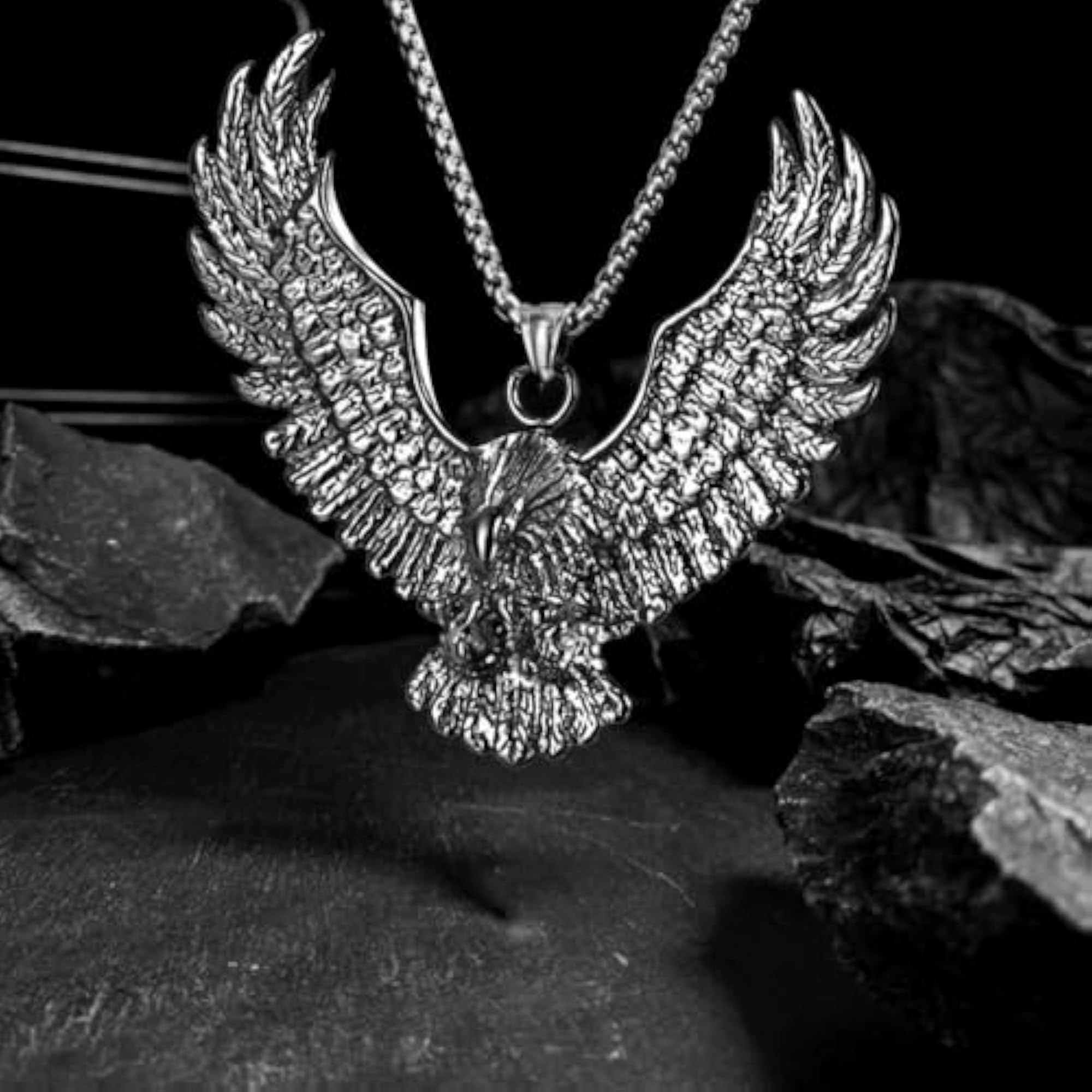 Men's Oxidised Silver Eagle Claw Pendant Necklace
